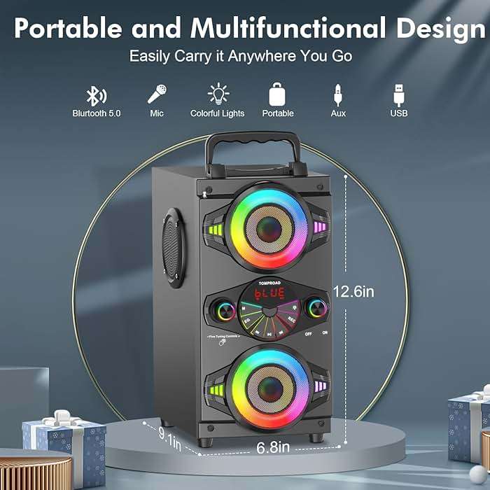 Bluetooth Speakers, 60W Portable Wireless Loud Outdoor Home Party Bluetooth Speaker with Subwoofer, FM Radio, LED Colorful Lights, Microphone, Remote and Big Powerful Stereo Deep Bass Sound Boombox - Image 2