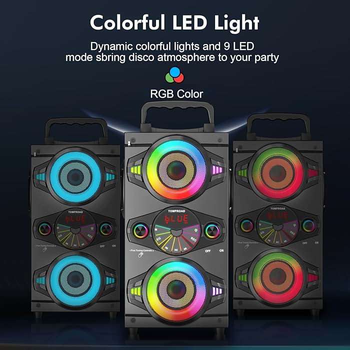 Bluetooth Speakers, 60W Portable Wireless Loud Outdoor Home Party Bluetooth Speaker with Subwoofer, FM Radio, LED Colorful Lights, Microphone, Remote and Big Powerful Stereo Deep Bass Sound Boombox - Image 3