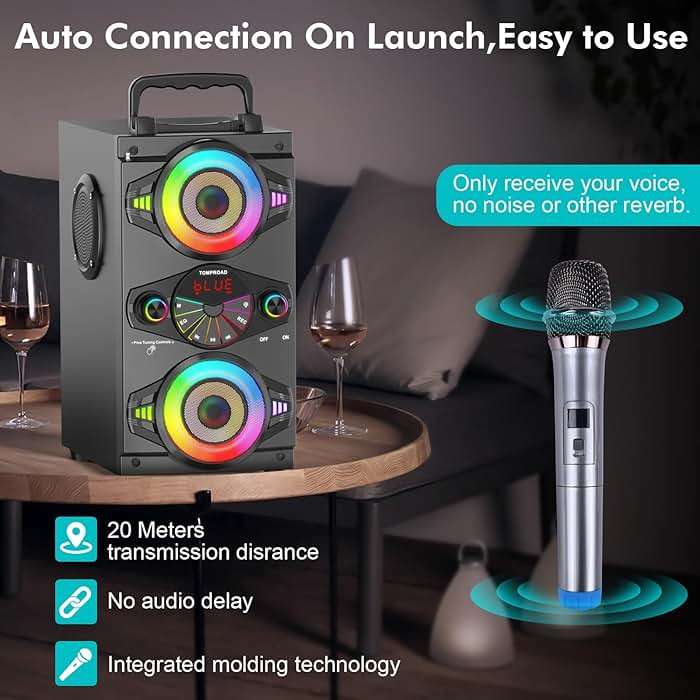 Bluetooth Speakers, 60W Portable Wireless Loud Outdoor Home Party Bluetooth Speaker with Subwoofer, FM Radio, LED Colorful Lights, Microphone, Remote and Big Powerful Stereo Deep Bass Sound Boombox - Image 5
