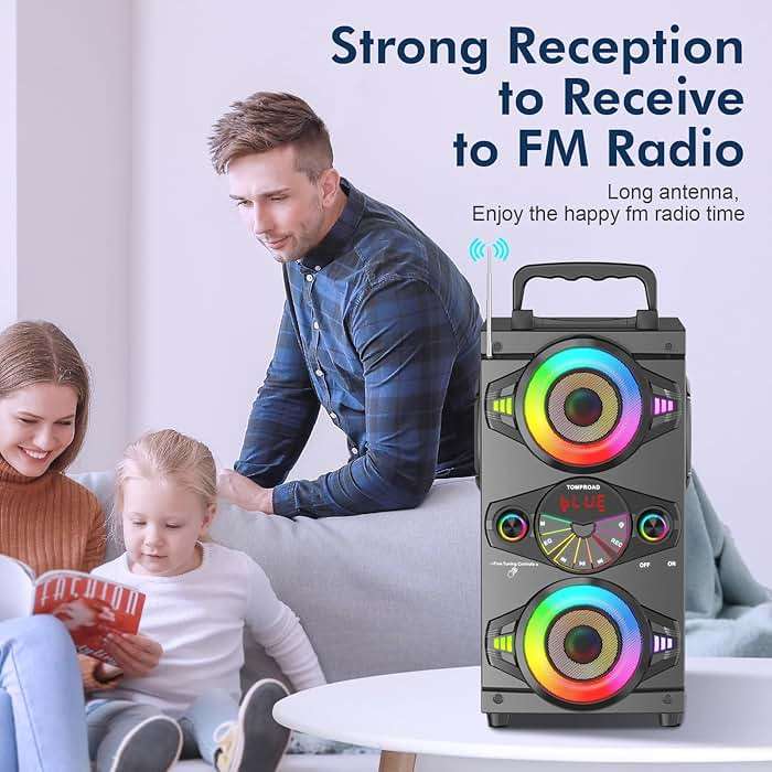 Bluetooth Speakers, 60W Portable Wireless Loud Outdoor Home Party Bluetooth Speaker with Subwoofer, FM Radio, LED Colorful Lights, Microphone, Remote and Big Powerful Stereo Deep Bass Sound Boombox - Image 6