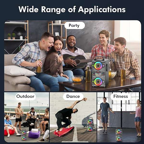 Bluetooth Speakers, 60W Portable Wireless Loud Outdoor Home Party Bluetooth Speaker with Subwoofer, FM Radio, LED Colorful Lights, Microphone, Remote and Big Powerful Stereo Deep Bass Sound Boombox - Image 7