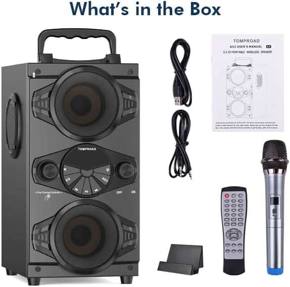 Bluetooth Speakers, 60W Portable Wireless Loud Outdoor Home Party Bluetooth Speaker with Subwoofer, FM Radio, LED Colorful Lights, Microphone, Remote and Big Powerful Stereo Deep Bass Sound Boombox - Image 8