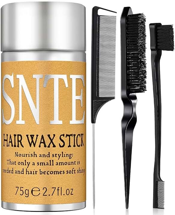 Slick Back Hair Brush & Hair Wax Stick Set - Frizz Control & Flyaway Smoothing - Sleek Ponytails, Buns, Edges - Styling Cream/Gel/Balm/Pomade Stick for Women - Styling Accessories for Girls & Kids - Product Image