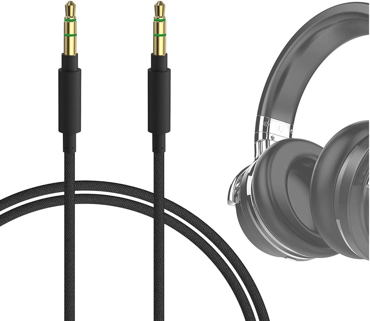 GEEKRIA Audio Cable Compatible with COWIN E8/SE7/E7 PRO/E7, Anker Soundcore Space 2, Space One Pro, Headphones, 3.5mm Braided Nylon Replacement Stereo Cord (4 ft/1.2 m) - Image 1