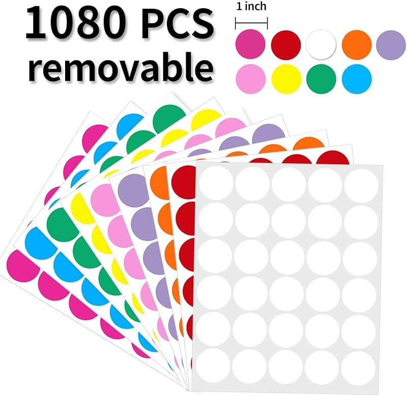 Yeachlaing 1 Inch Removable Color Code Dot Sticker Round Labels,Garage Sale Stickers Price Tags Label Blank Yard Sale Circle Dot Stickers Removable Writable Not Blurry (1080 Pack,9 Colors) - Image 3