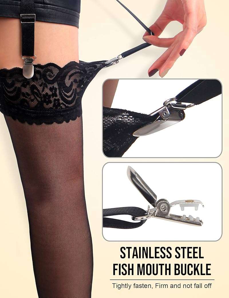 Lace Garter Belts for Thigh Highs Plus Size Suspender Belt Garter Belt Set Sexy Garters Lingerie with 6 Strap Slip - Image 3