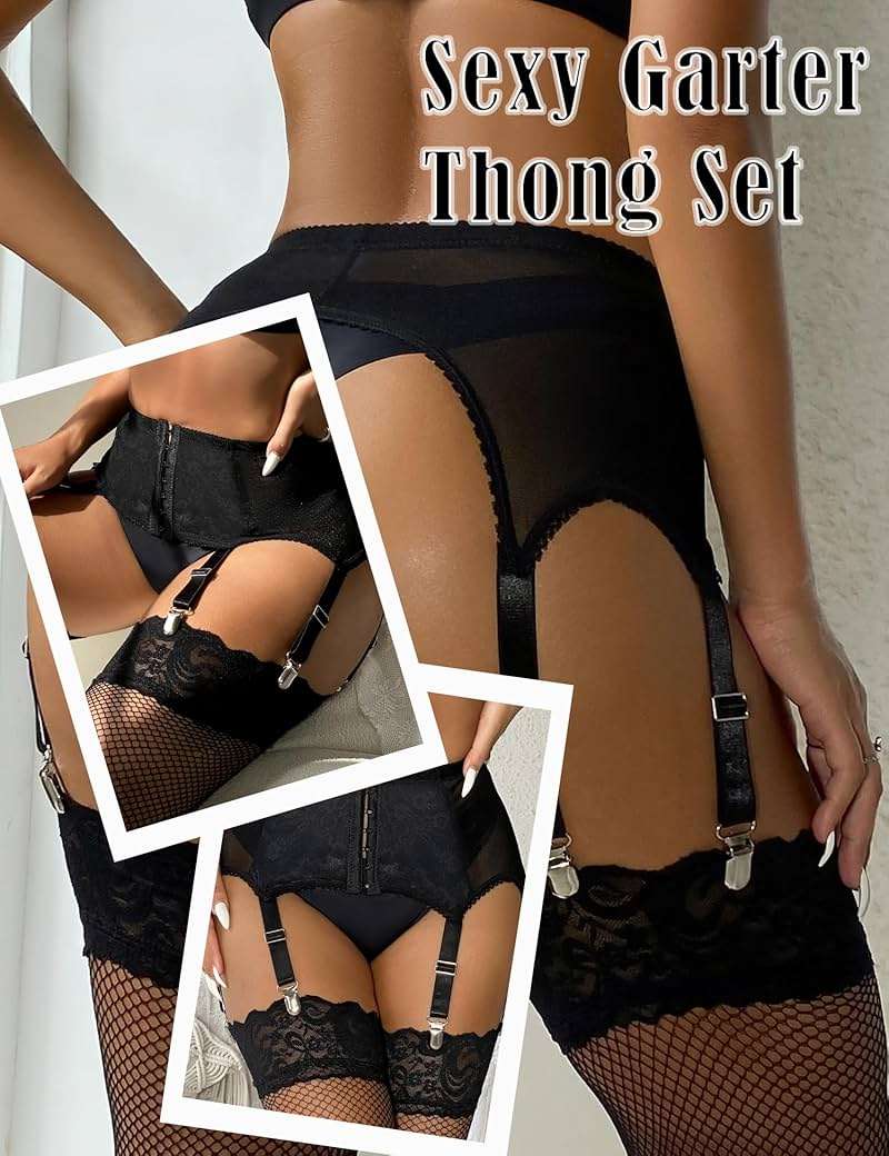 Lace Garter Belts for Thigh Highs Plus Size Suspender Belt Garter Belt Set Sexy Garters Lingerie with 6 Strap Slip - Image 5