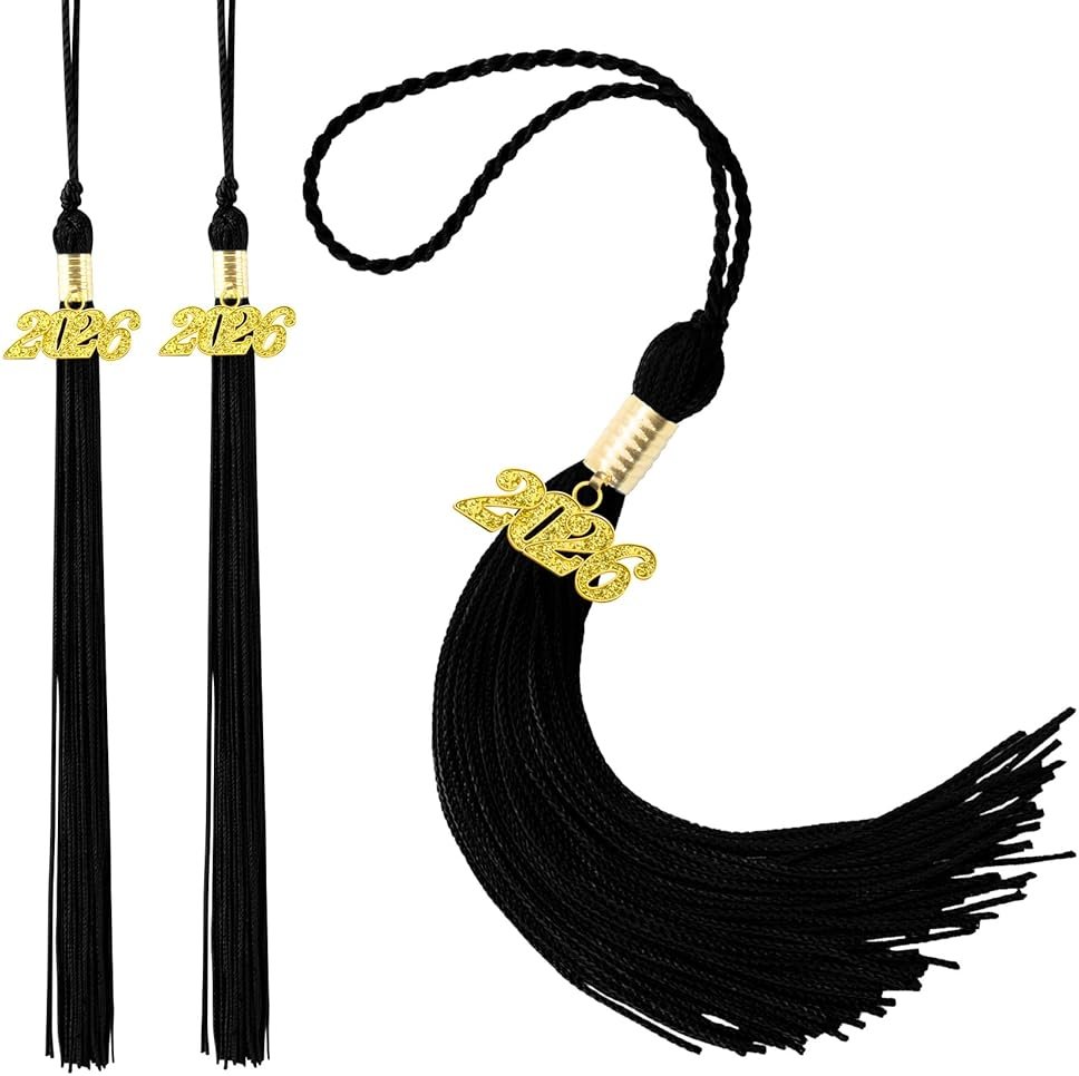 2 pcs 2026 Graduation Tassels, Black Tassel 2026 Grad with Gold Charm, 2026 Graduation Cap Decorations, Black Tassels for Cap 2026 Tassel Charm, Class of 2026 Decor Grad 2026 High School Gifts - Product Image