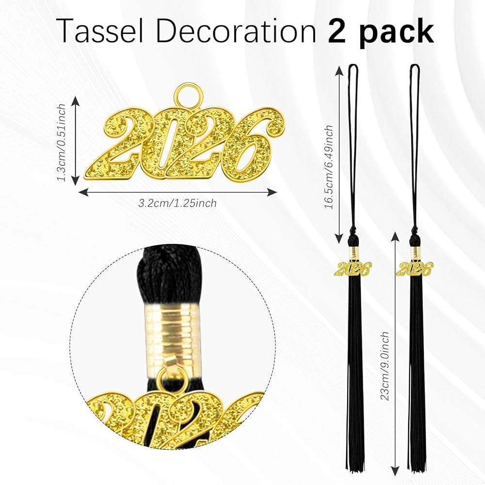 2 pcs 2026 Graduation Tassels, Black Tassel 2026 Grad with Gold Charm, 2026 Graduation Cap Decorations, Black Tassels for Cap 2026 Tassel Charm, Class of 2026 Decor Grad 2026 High School Gifts - Image 2