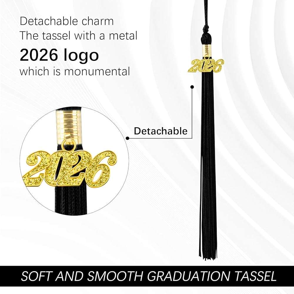2 pcs 2026 Graduation Tassels, Black Tassel 2026 Grad with Gold Charm, 2026 Graduation Cap Decorations, Black Tassels for Cap 2026 Tassel Charm, Class of 2026 Decor Grad 2026 High School Gifts - Image 3