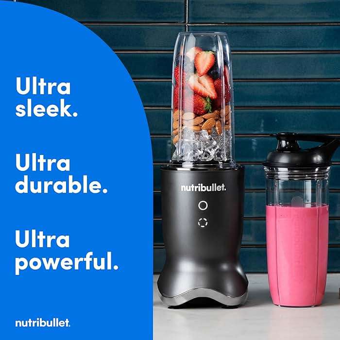 nutribullet® Ultra Personal Blender, 1200W, for Smoothies Shakes & Protein - Quietest Single-Serve Blender with Titanium Coated Blades, 3 BPA-Free Cups (32oz + 24oz), To-Go Lids, Dishwasher Safe, Gray - Image 2
