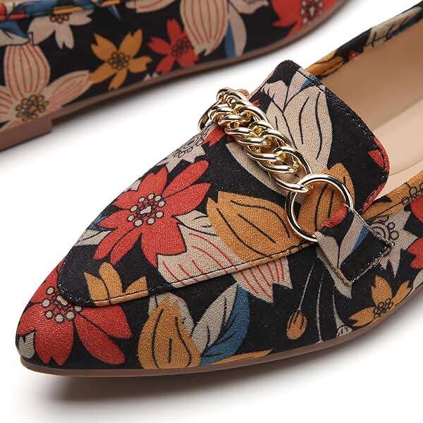 Tilocow Metal Chain Loafers for Women Pointed Toe Slip on Flats Comfortable Fashion Work Shoes - Image 2