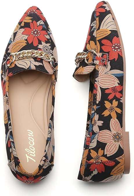 Tilocow Metal Chain Loafers for Women Pointed Toe Slip on Flats Comfortable Fashion Work Shoes - Image 3
