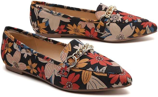 Tilocow Metal Chain Loafers for Women Pointed Toe Slip on Flats Comfortable Fashion Work Shoes - Image 4