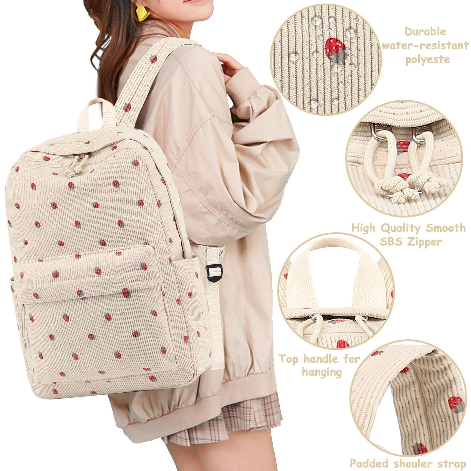 Bluboon School Backpack Set Girls Womens Laptop Bookbag Casual Daypack Fits 15 inch Laptop with Lunch Tote Bag and Pencil Bag - Image 3