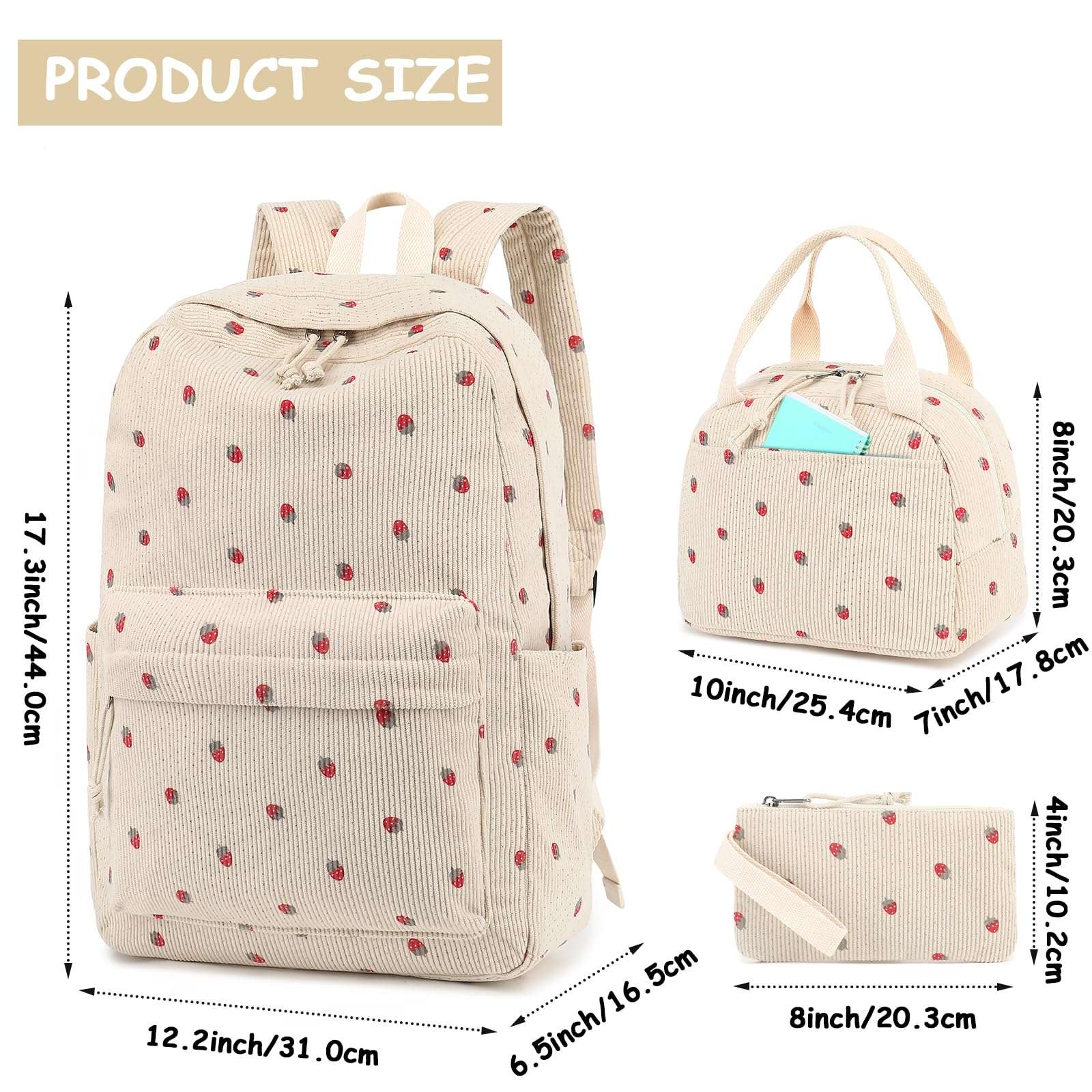 Bluboon School Backpack Set Girls Womens Laptop Bookbag Casual Daypack Fits 15 inch Laptop with Lunch Tote Bag and Pencil Bag - Image 6