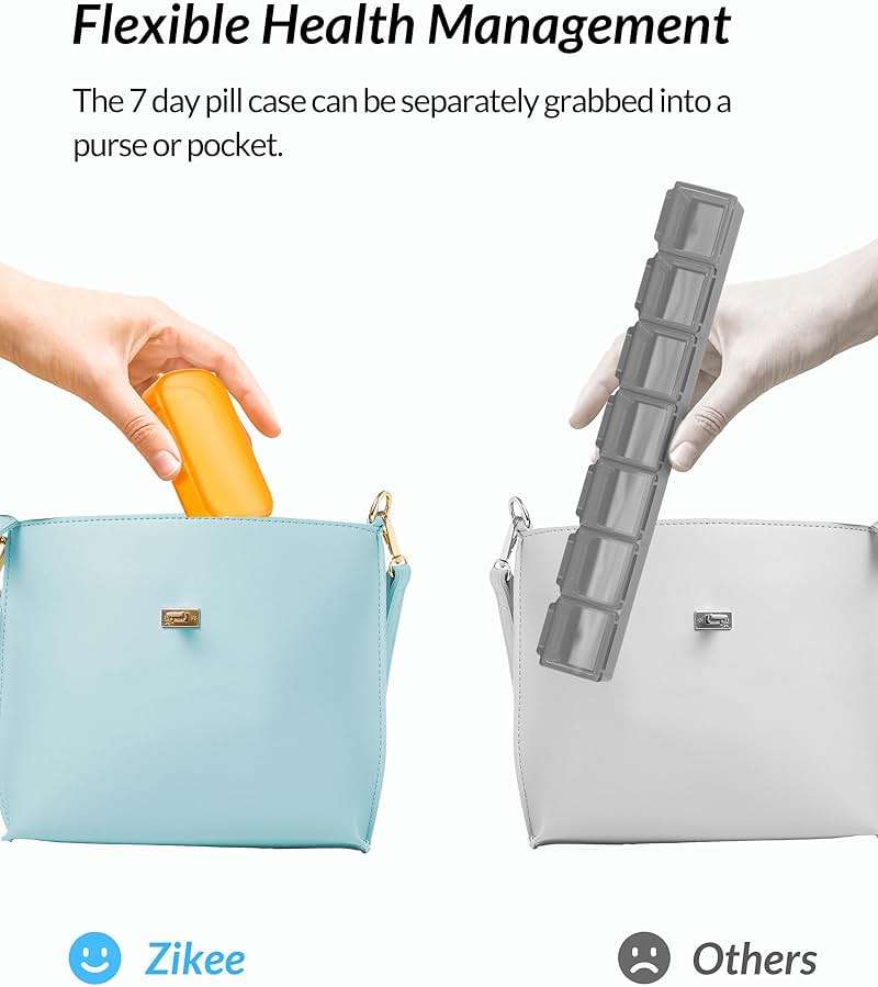 ZIKEE 7 Packs Extra Large Pill Organizer, Portable Pill Box 7 Day for Pocket, Purse, Weekly Pill Case with Dual-Protection Design, Pill Container for Medication, Vitamin, Fish Oil, Supplement - Image 3