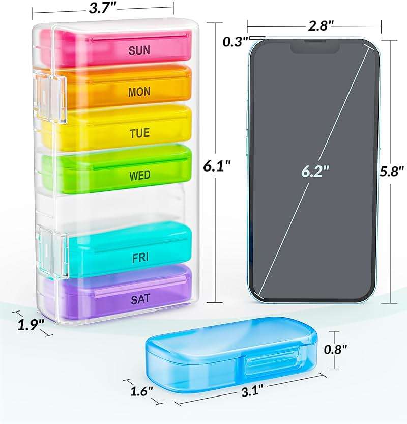 ZIKEE 7 Packs Extra Large Pill Organizer, Portable Pill Box 7 Day for Pocket, Purse, Weekly Pill Case with Dual-Protection Design, Pill Container for Medication, Vitamin, Fish Oil, Supplement - Image 7