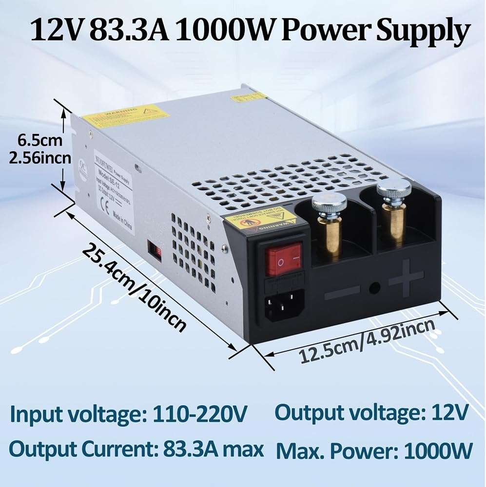 NUOFUWEI DC 12V 1000W Power Supply 110V AC to DC 12V Converter 83.4A 1000W Switch Power Supply for LED Driver Strip Light Lamp Amplifier - Image 6