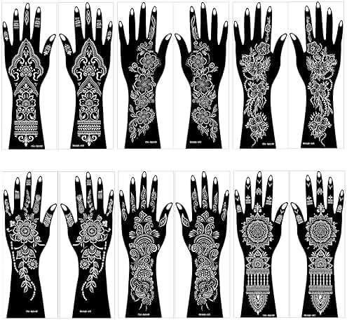 Henna Tattoo Stencil Kit,12 Sheets Stickers for Henna Tattoo Hand Forearm Glitter Airbrush DIY Tattooing Template, Large Indian Temporary Tattoo Stickers - Image 2