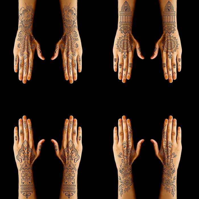 Henna Tattoo Stencil Kit,12 Sheets Stickers for Henna Tattoo Hand Forearm Glitter Airbrush DIY Tattooing Template, Large Indian Temporary Tattoo Stickers - Image 3