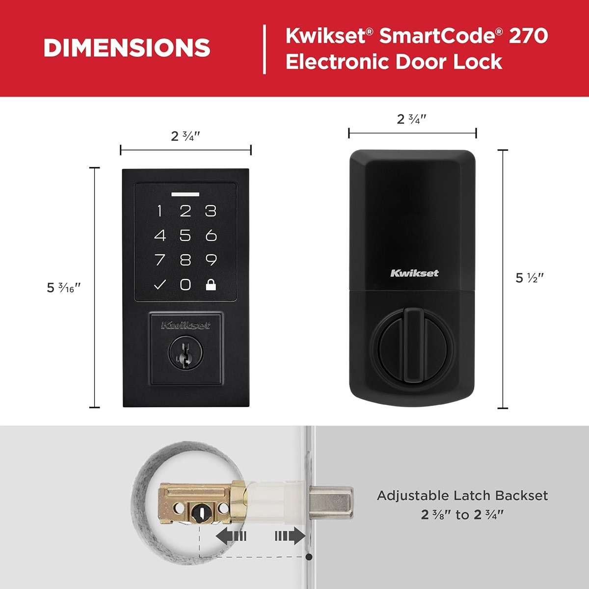 Kwikset SmartCode 270 Keyless Entry Electronic Touchpad Deadbolt Door Lock with Auto-Lock, Custom User Codes, Advanced Security in Matte Black Contemporary - Image 2