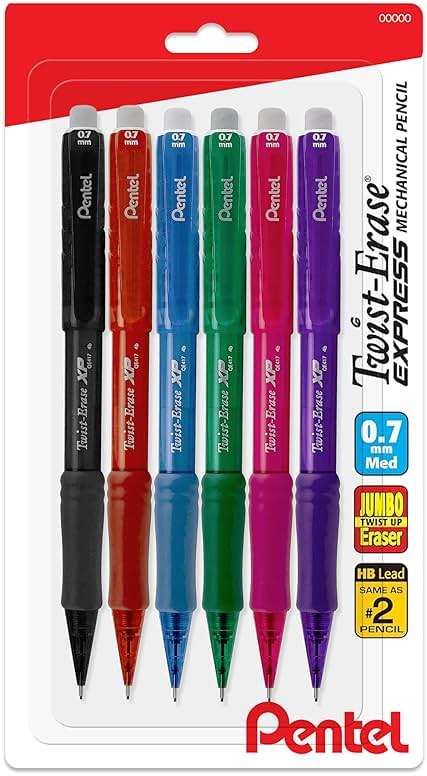 Pentel Twist Erase EXPRESS 0.7mm Mechanical Pencils with Assorted Colored Barrels - Pack of 6 - Image 1