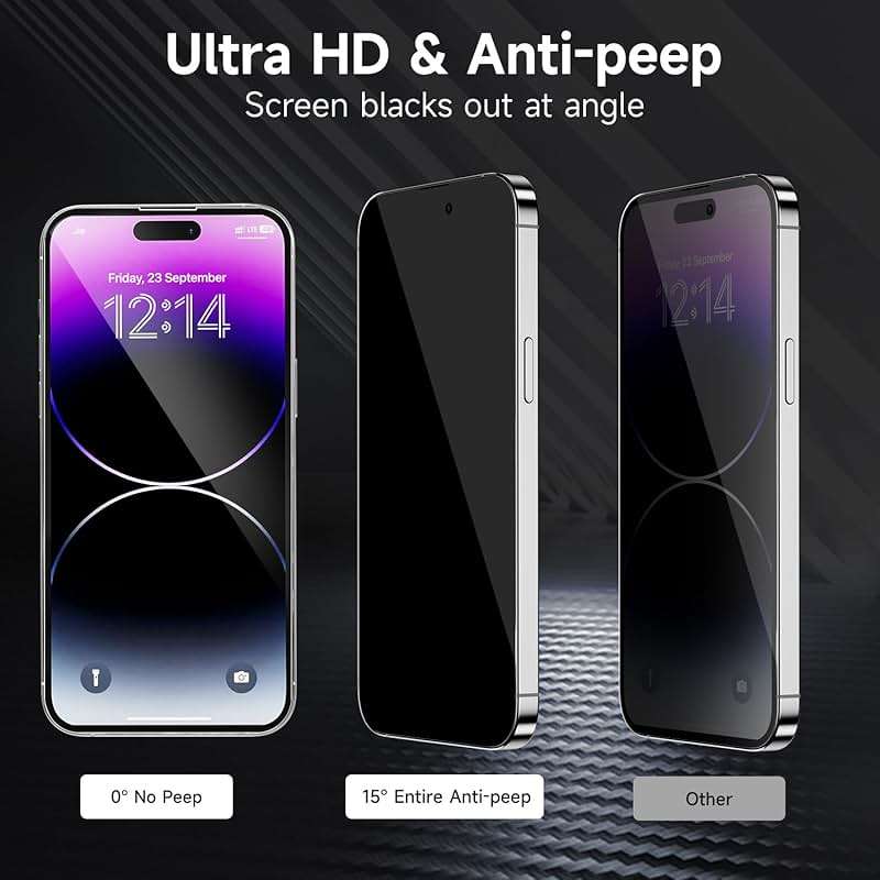sorlnern 3-Pack for Privacy Screen Protector for iPhone 15/15 Pro, Sensor Protection, Anti Spy Private Tempered Glass Film, Touch Sensitive, Bubble-Free, 9H Hardness Screen Protection 6.1 Inch - Image 2