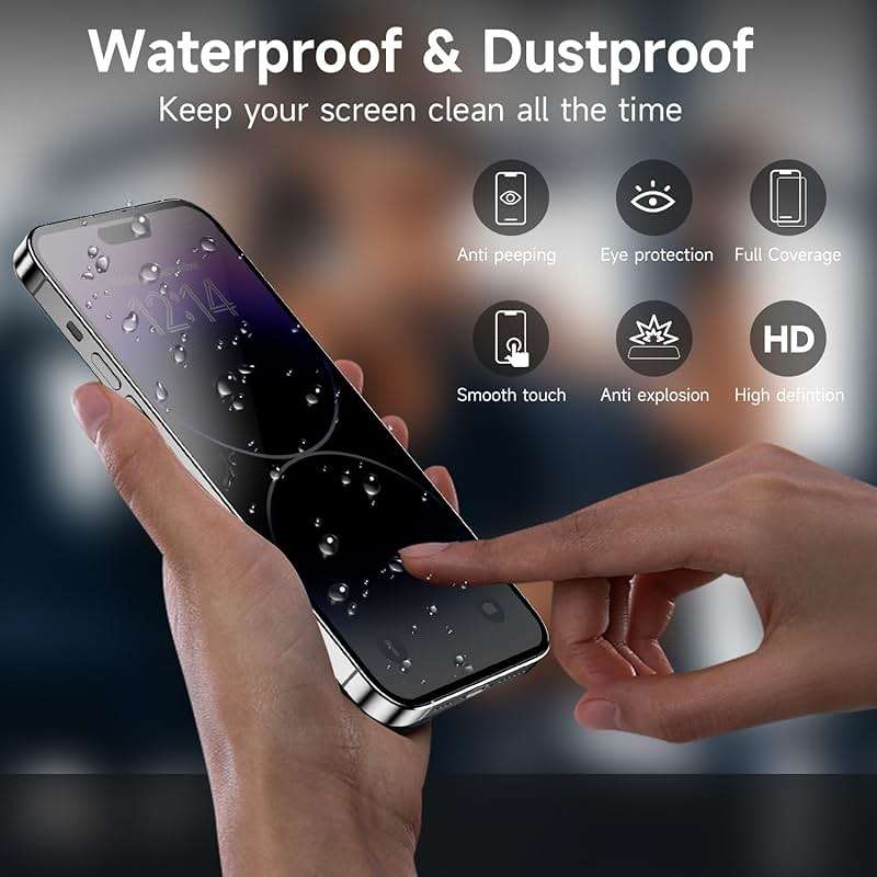 sorlnern 3-Pack for Privacy Screen Protector for iPhone 15/15 Pro, Sensor Protection, Anti Spy Private Tempered Glass Film, Touch Sensitive, Bubble-Free, 9H Hardness Screen Protection 6.1 Inch - Image 4