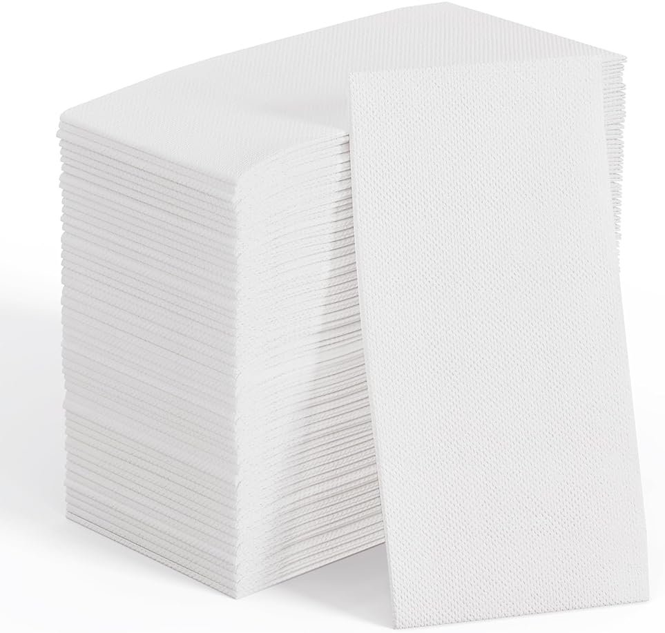 JOLLY CHEF 200 Pack Disposable Paper Napkins, Soft Bathroom Napkins for Guests, 2-Ply White Paper Hand Towels for Halloween, Wedding, Thanksgiving - Product Image