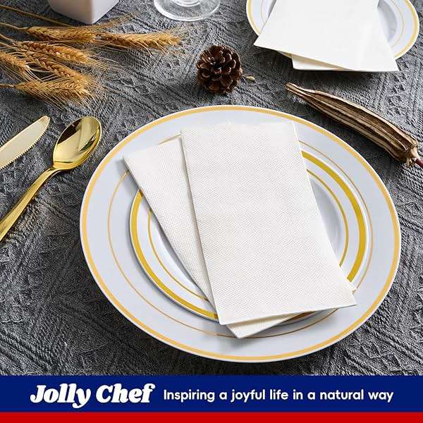 JOLLY CHEF 200 Pack Disposable Paper Napkins, Soft Bathroom Napkins for Guests, 2-Ply White Paper Hand Towels for Halloween, Wedding, Thanksgiving - Image 2