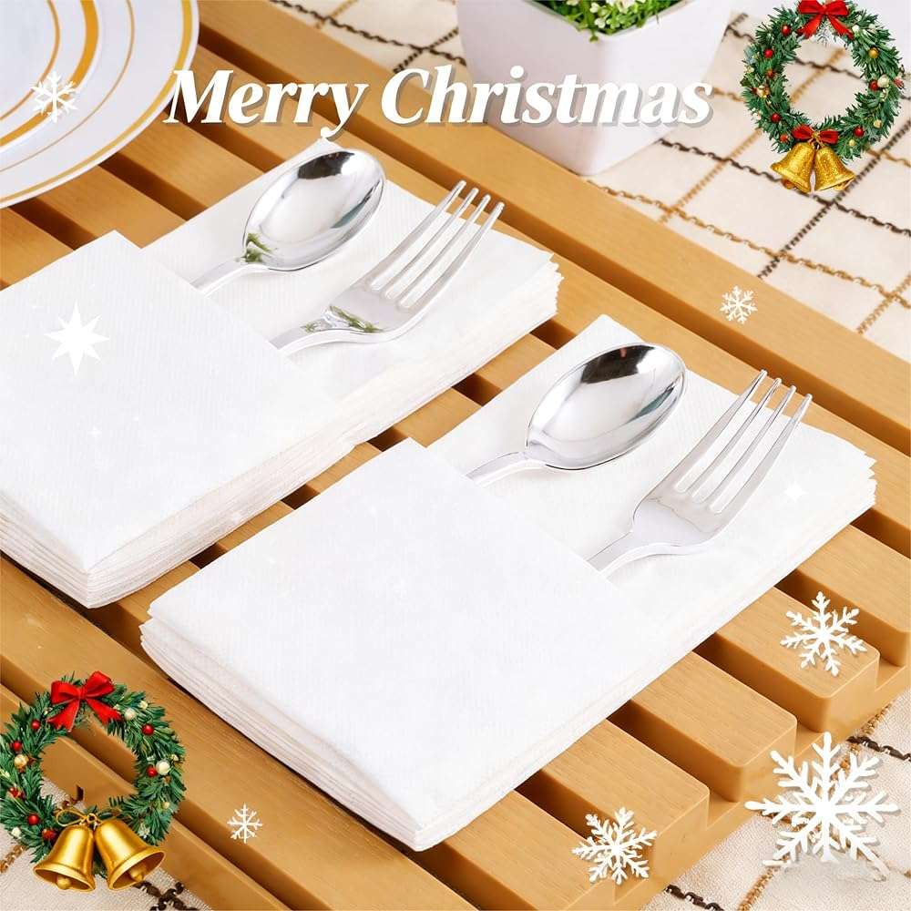 JOLLY CHEF 200 Pack Disposable Paper Napkins, Soft Bathroom Napkins for Guests, 2-Ply White Paper Hand Towels for Halloween, Wedding, Thanksgiving - Image 6