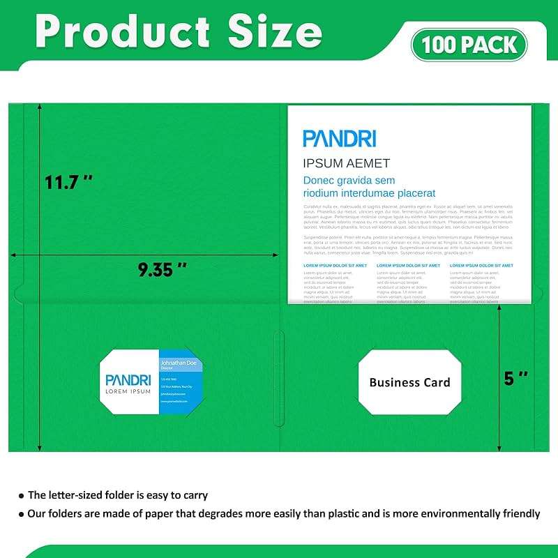 Two Pocket Folders, PANDRI 100 Pack 2 Pocket Folders, Letter Size Paper File Folder for School Office Home Business, Assorted 5 Colors - Image 3
