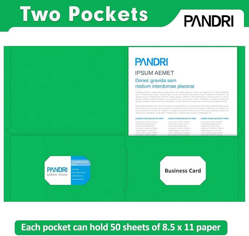 Two Pocket Folders, PANDRI 100 Pack 2 Pocket Folders, Letter Size Paper File Folder for School Office Home Business, Assorted 5 Colors - Image 4