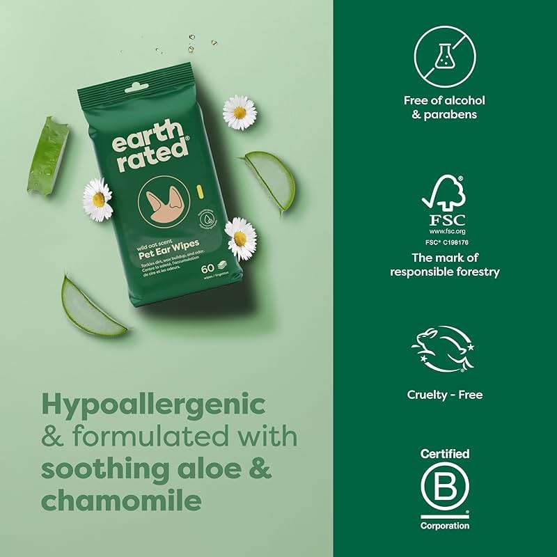 Earth Rated Vet-Developed Pet Ear Wipes, Hypoallergenic Cleaner for Dogs & Cats Ears to Remove Dirt and Wax Build Up, Wild Oat Scent, 70 Count - Image 7