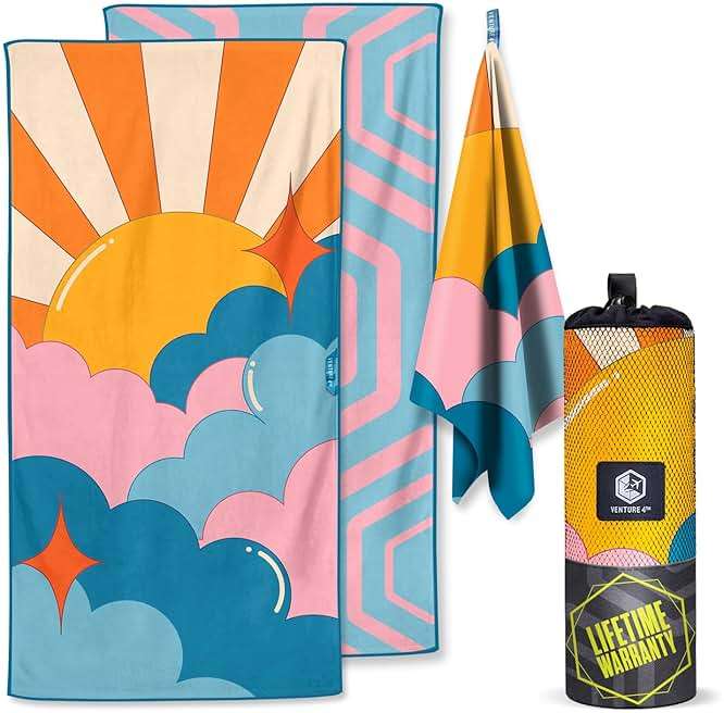 VENTURE 4TH Microfiber Beach Towel: Quick-Dry, Compact, Sand-Free, Absorbent, Sandproof and Lightweight - Perfect for Camping, Beach, and Roadtrips (Sky's The Limit Design | 35x78 inches) - Image 1