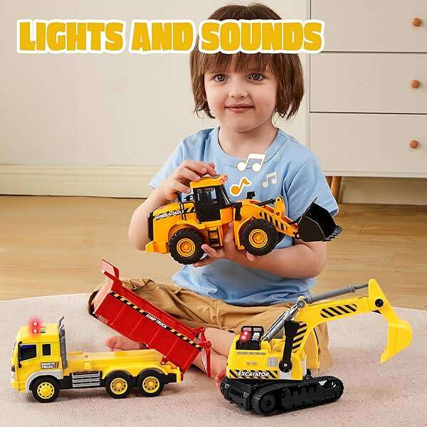 JOYIN 3 Pack Construction Toy - Excavator, Dump Truck and Loader, Moveable Claw & Lifting Back, Construction Truck Toy, Birthday Gift for Toddler Boys Kids - Image 5