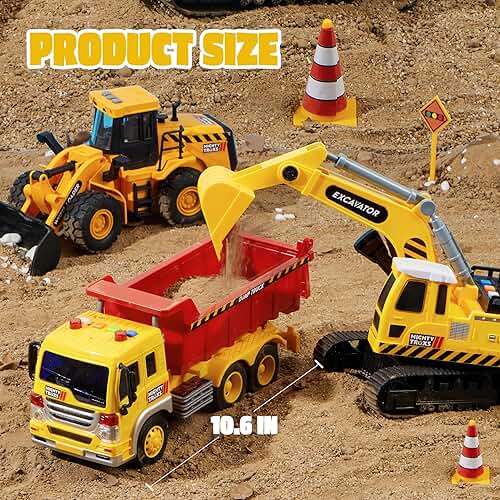JOYIN 3 Pack Construction Toy - Excavator, Dump Truck and Loader, Moveable Claw & Lifting Back, Construction Truck Toy, Birthday Gift for Toddler Boys Kids - Image 6