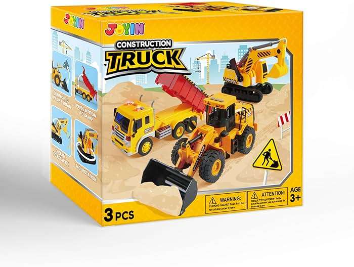 JOYIN 3 Pack Construction Toy - Excavator, Dump Truck and Loader, Moveable Claw & Lifting Back, Construction Truck Toy, Birthday Gift for Toddler Boys Kids - Image 7