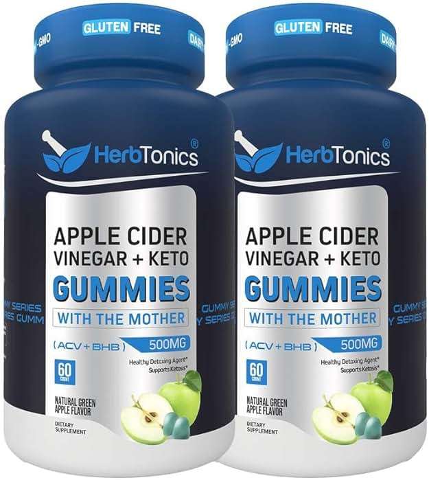 Herbtonics Keto Apple Cider Vinegar Gummies - Digestion & Detox Support - Sugar Free BHB Advanced Formula for Keto Support - Raw ACV with The Mother - 120 Vegan ACV Gummies - Image 1