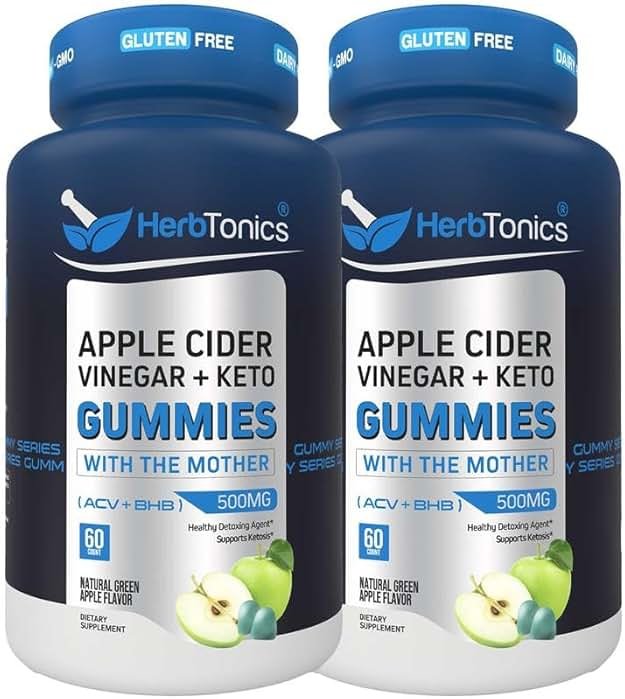 Herbtonics Keto Apple Cider Vinegar Gummies - Digestion & Detox Support - Sugar Free BHB Advanced Formula for Keto Support - Raw ACV with The Mother - 120 Vegan ACV Gummies - Product Image