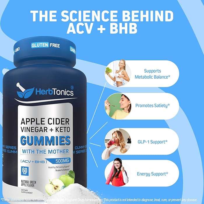 Herbtonics Keto Apple Cider Vinegar Gummies - Digestion & Detox Support - Sugar Free BHB Advanced Formula for Keto Support - Raw ACV with The Mother - 120 Vegan ACV Gummies - Image 3