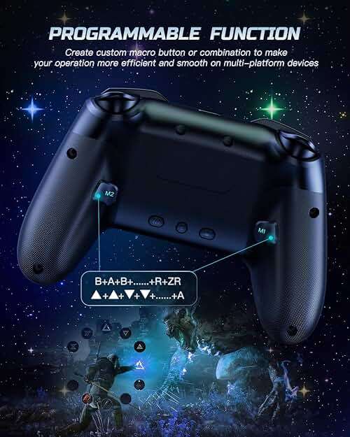 VOYEE Switch Controller, LED Star Wireless Pro Controllers Compatible with Switch/Lite/OLED, Multi-Platform Windows PC with 9 Colors Colorful RGB Lights/Programmable/Vibration/Turbo/Wakeup - Image 4