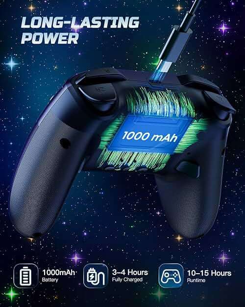 VOYEE Switch Controller, LED Star Wireless Pro Controllers Compatible with Switch/Lite/OLED, Multi-Platform Windows PC with 9 Colors Colorful RGB Lights/Programmable/Vibration/Turbo/Wakeup - Image 7