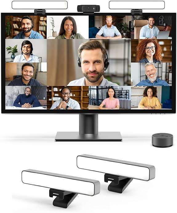 HumanCentric Premium Video Conference Lighting for Video Calls, HighBeam Pro Light for Zoom Meetings and Streaming, Upgrade Monitor Ring Light with LED Webcam Light, Dual Video Conference Light - Image 1