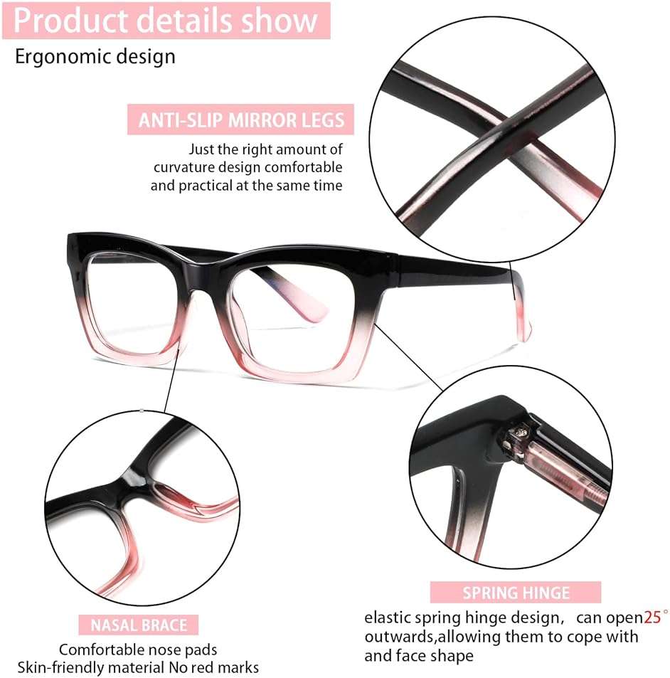 ZOECENT 6 Pack Reading Glasses for Women Blue Light Blocking Computer Square Readers with Spring Hinge (Mix Color, 2.00, x) - Image 3
