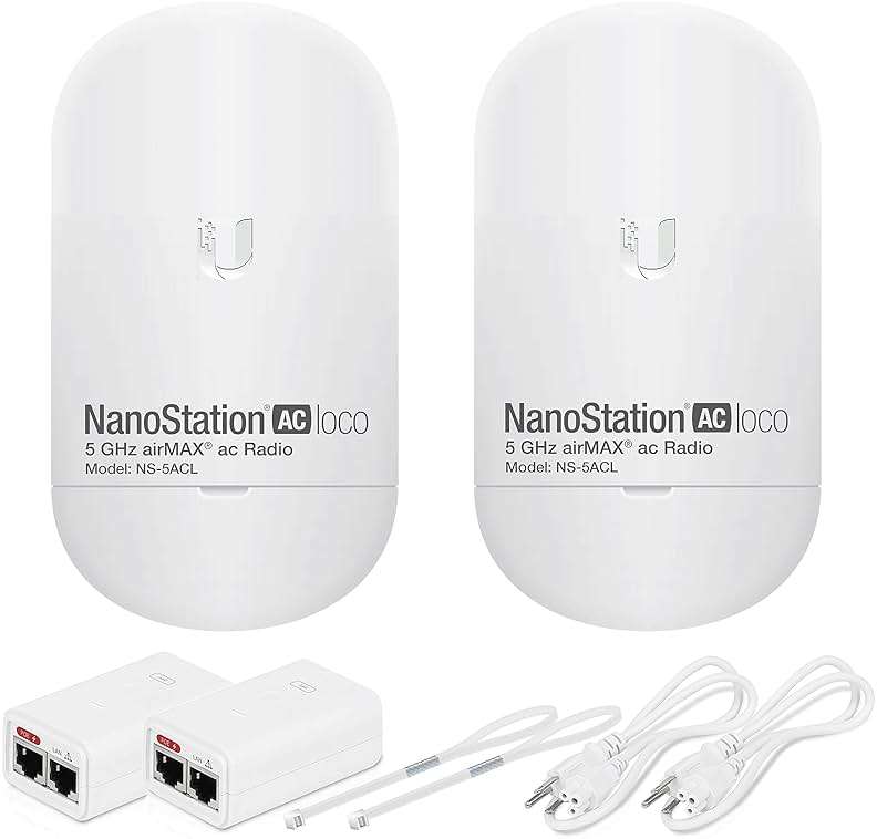 Wireless Bridge Ubiquiti LOCO5AC PRE-CONFIGURED, Bundle of 2 Ubiquiti Nanostation LOCO 5AC, Point to Point Outdoor WiFi Bridge, Plugh and Play, 5GHz, 450+Mbps, 10+km Link Range, Network Bridge - Image 1