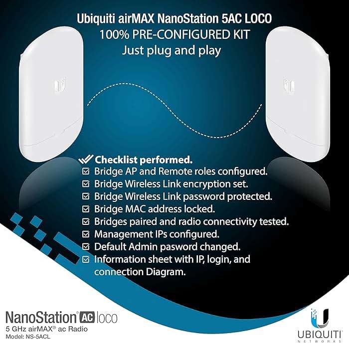 Wireless Bridge Ubiquiti LOCO5AC PRE-CONFIGURED, Bundle of 2 Ubiquiti Nanostation LOCO 5AC, Point to Point Outdoor WiFi Bridge, Plugh and Play, 5GHz, 450+Mbps, 10+km Link Range, Network Bridge - Image 6