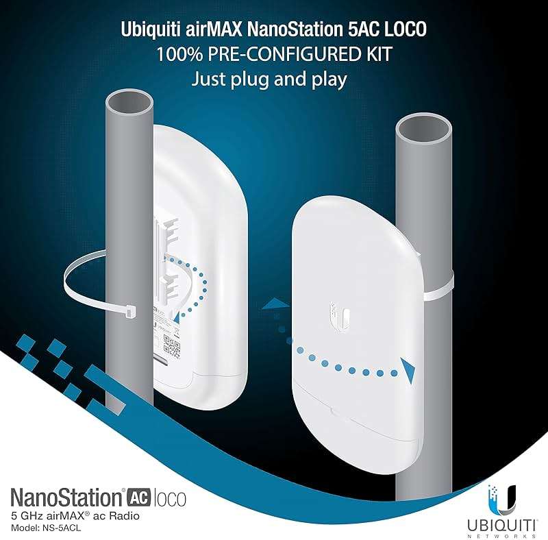 Wireless Bridge Ubiquiti LOCO5AC PRE-CONFIGURED, Bundle of 2 Ubiquiti Nanostation LOCO 5AC, Point to Point Outdoor WiFi Bridge, Plugh and Play, 5GHz, 450+Mbps, 10+km Link Range, Network Bridge - Image 8