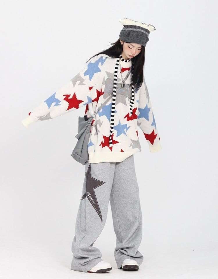 Pooyikoi Women Streetwear Sweatpants Drawstring Elastic Waist Loose Wide Leg Joggers Y2k Star Print Pants Harajuku Trousers - Image 6